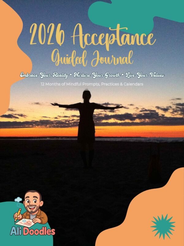 Digital and printable 2026 Acceptance Guided Journal cover showcasing a clean design, ready for text overlay. Ideal for personal growth, self-care, and ACT-based exercises.