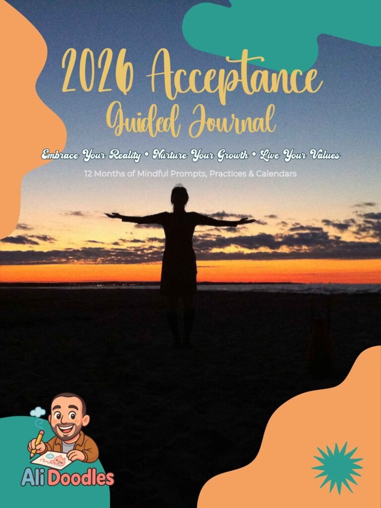 Digital and printable 2026 Acceptance Guided Journal cover showcasing a clean design, ready for text overlay. Ideal for personal growth, self-care, and ACT-based exercises.