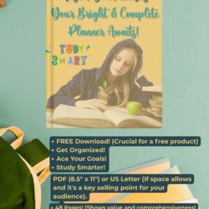 "Ali Doodle 'Master Your Studies' free bright study planner PDF cover featuring a student reading, with text highlighting 'FREE Download', 'Get Organized', '48 Pages', 'US Letter size', and 'Exam Prep & Goal Setting' features. Ideal for students needing a comprehensive digital and printable study organizer."